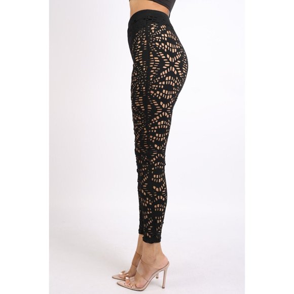 Women's Sexy Black Laser Cut Leggings Comfy Lightweight Quick Dry Silky - Picture 11 of 16